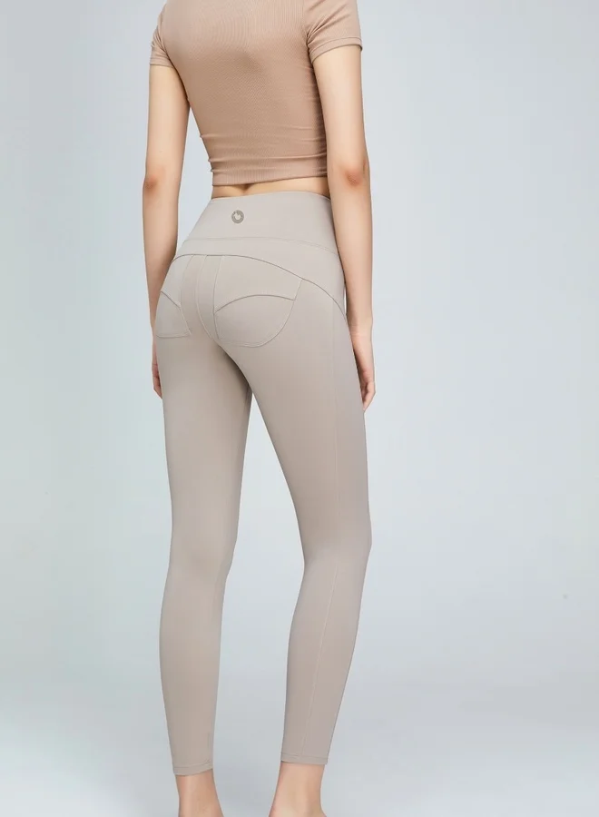 Kawn.yoga beige Womens Mid Waist Contour Workout Sport Leggings Yoga Pants Tummy Control Running Pants for Women | Best Price UAE