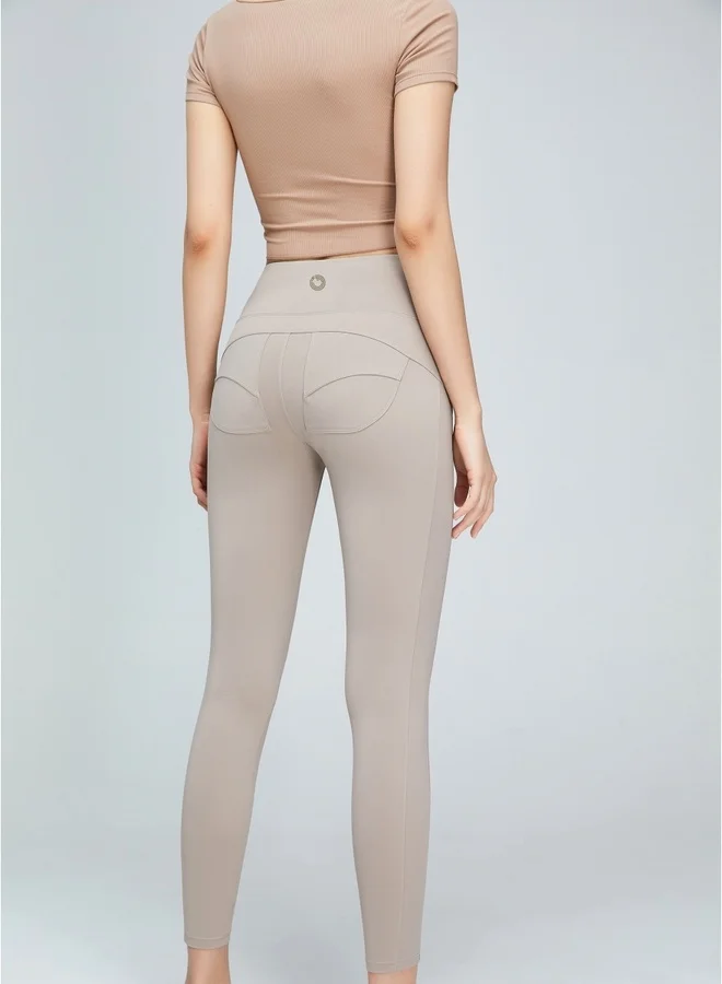 Kawn.yoga beige Womens Mid Waist Contour Workout Sport Leggings Yoga Pants Tummy Control Running Pants for Women | Best Price UAE