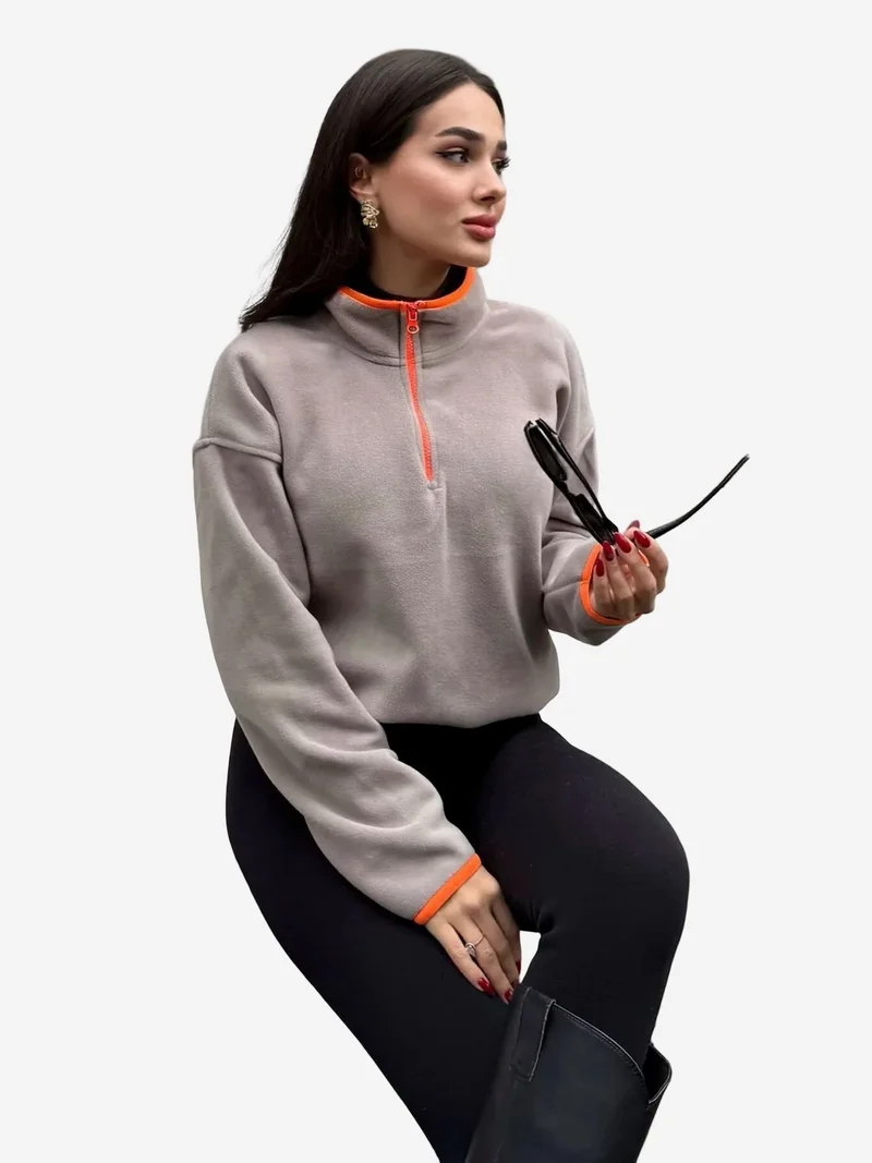 تومي لايف TOMMY Oversized Plush Half-zip Sweatshirt