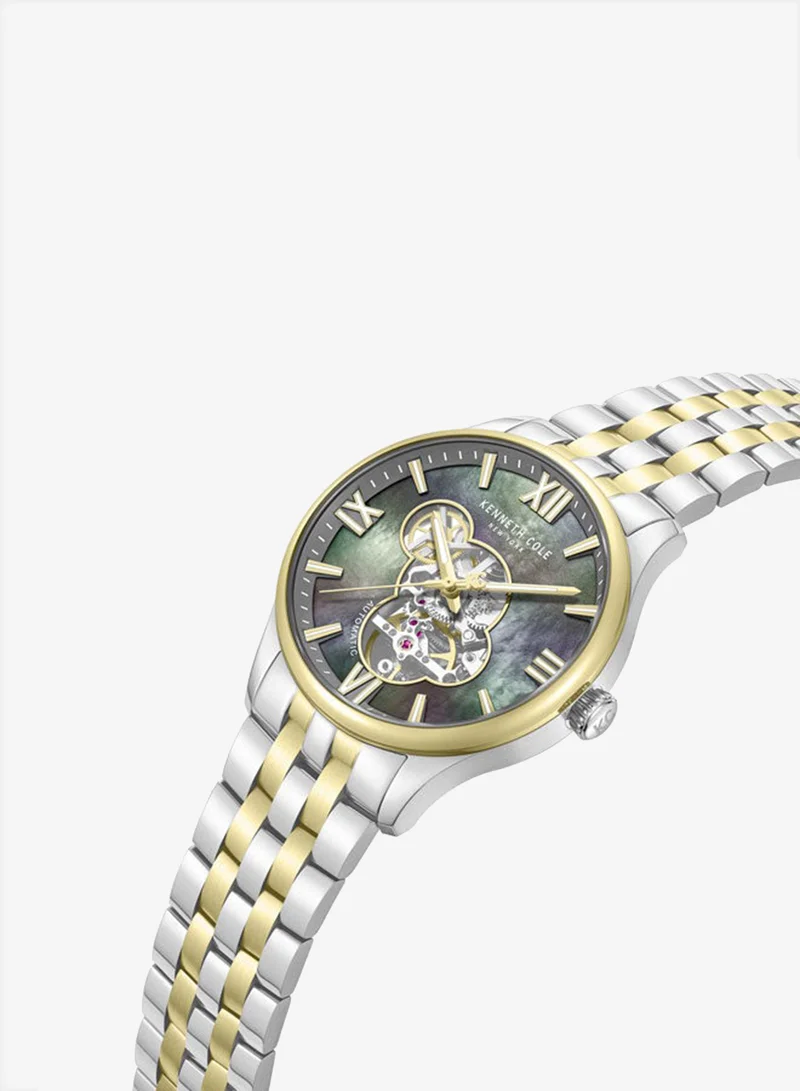 كينيث كول نيو يورك Mother Of Pearl Dial Stainless Steel Bracelet Multifunction Watch for Men, 43mm
