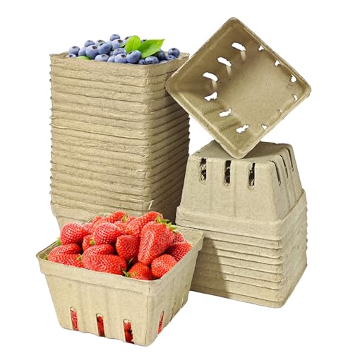 QZV 30 Pack Natural Pulp Fiber Berry BasketSmall Molded Produce Vented Basket Kitchen Supplies for Strawberry Blueberry Raspberry Fruit Tray for Fruit Vegetable Farmer Market Grocery Small - Image 1