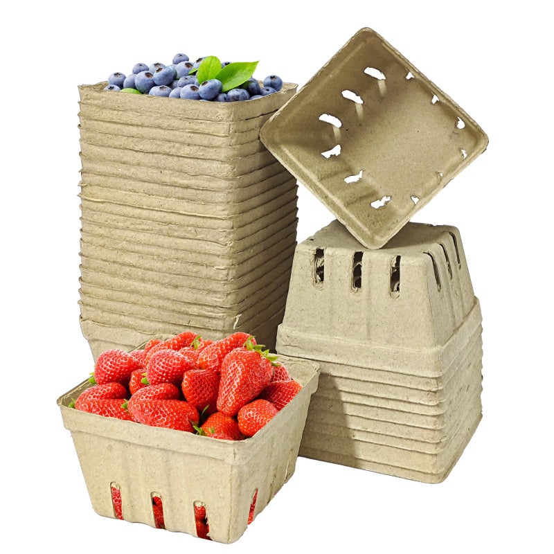 QZV 30 Pack Natural Pulp Fiber Berry BasketSmall Molded Produce Vented Basket Kitchen Supplies for Strawberry Blueberry Raspberry Fruit Tray for Fruit Vegetable Farmer Market Grocery Small - Image 2