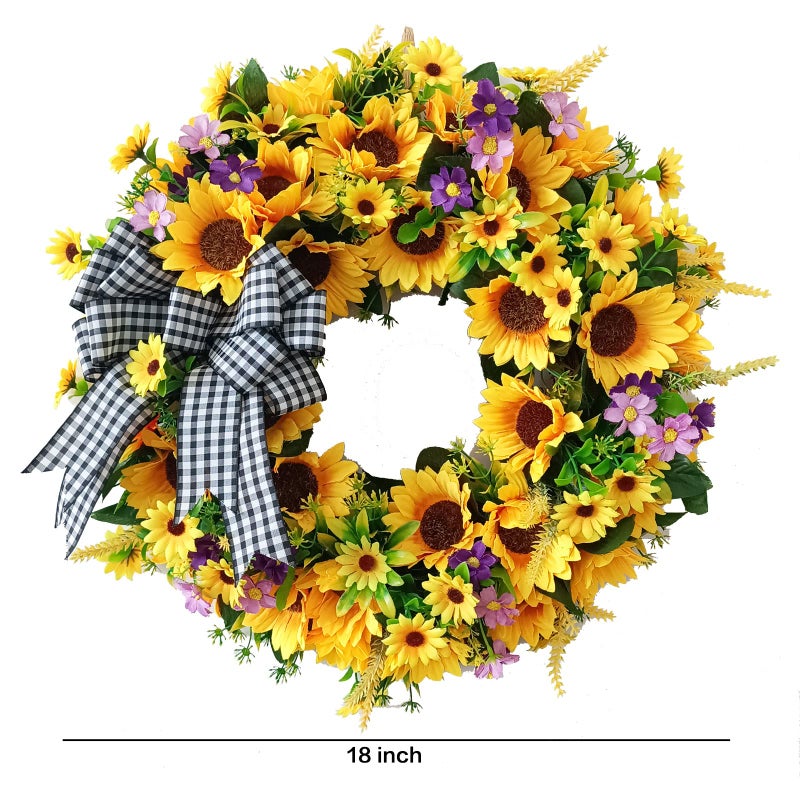TOKCARE Sunflower Wreaths for Front Door, TOKCARE 18 inch Yellow Spring and Summer Door Wreath with Bow, Handmade Silk Sunflower Decor for Home Party Festival Wedding Decor - Image 4