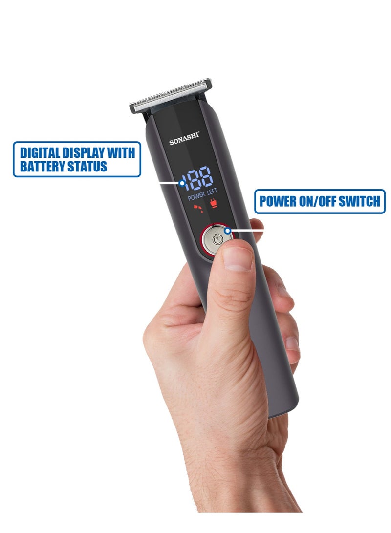 SONASHI Rechargeable Hair Clipper With Sharp Stainless Steel Cutter Blade Digital Display With Battery Status  Continuous Working Time 2 Hours Cordless Hair Clipper With USB Cable SHC-1056 Grey - Image 5