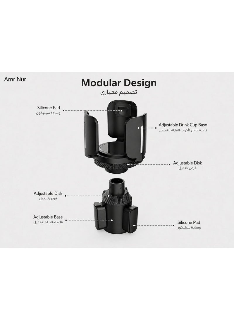 Amr Nur Adjustable Car Cup Holder Expander with Detachable Upper Holder, Fits 2.95–5.5 in Cups, Black - Image 4