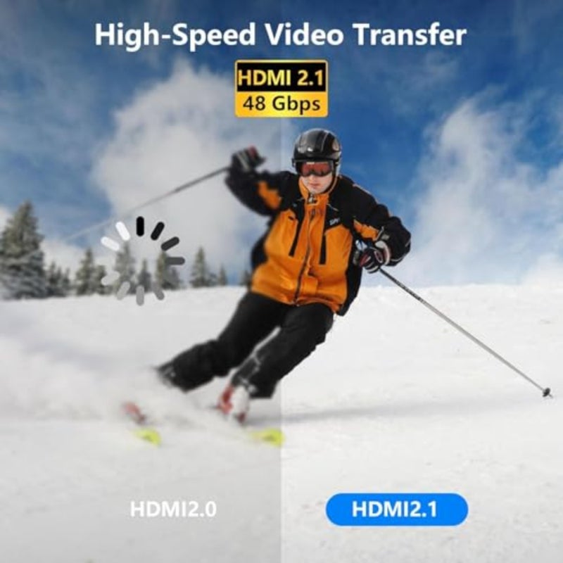 كابل HDMI صغير 8K إلى HDMI، كابل HDMI عالي السرعة فائق الدقة إلى Mini HDMI ملفوف 2.1 يدعم 8K 4K 3D وديناميكي HDR يصل إلى 48 جيجابت في الثانية، متوافق مع التلفزيون والكمبيوتر الشخصي وشاشات الكاميرا وجهاز العرض إلخ 3FT/0.9M - Image 3