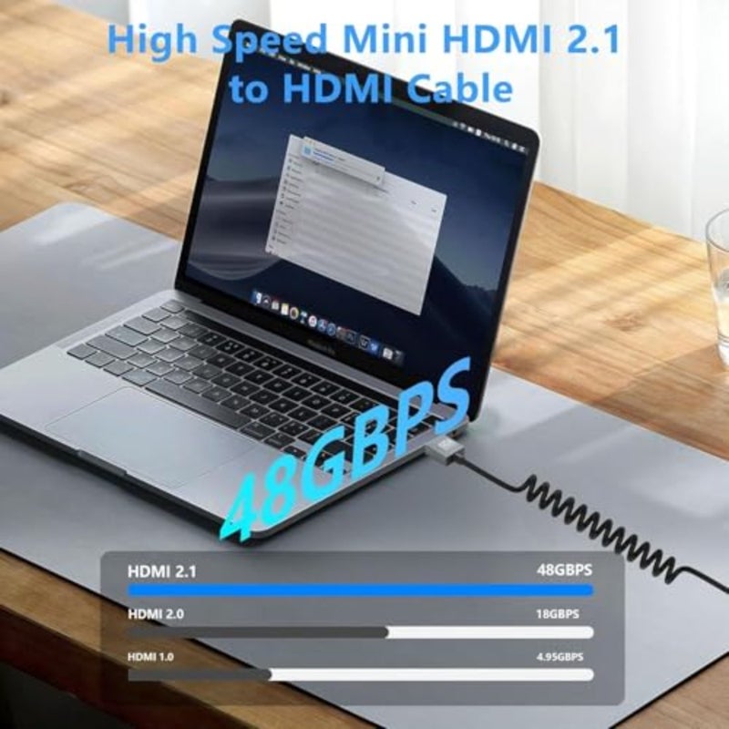 كابل HDMI صغير 8K إلى HDMI، كابل HDMI عالي السرعة فائق الدقة إلى Mini HDMI ملفوف 2.1 يدعم 8K 4K 3D وديناميكي HDR يصل إلى 48 جيجابت في الثانية، متوافق مع التلفزيون والكمبيوتر الشخصي وشاشات الكاميرا وجهاز العرض إلخ 3FT/0.9M - Image 2