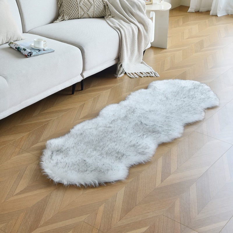 duduta White Black Faux Sheepskin Runner Rugs 2x6 ft Fluffy Faux Fur Dresser Runner Seat Covers Washable