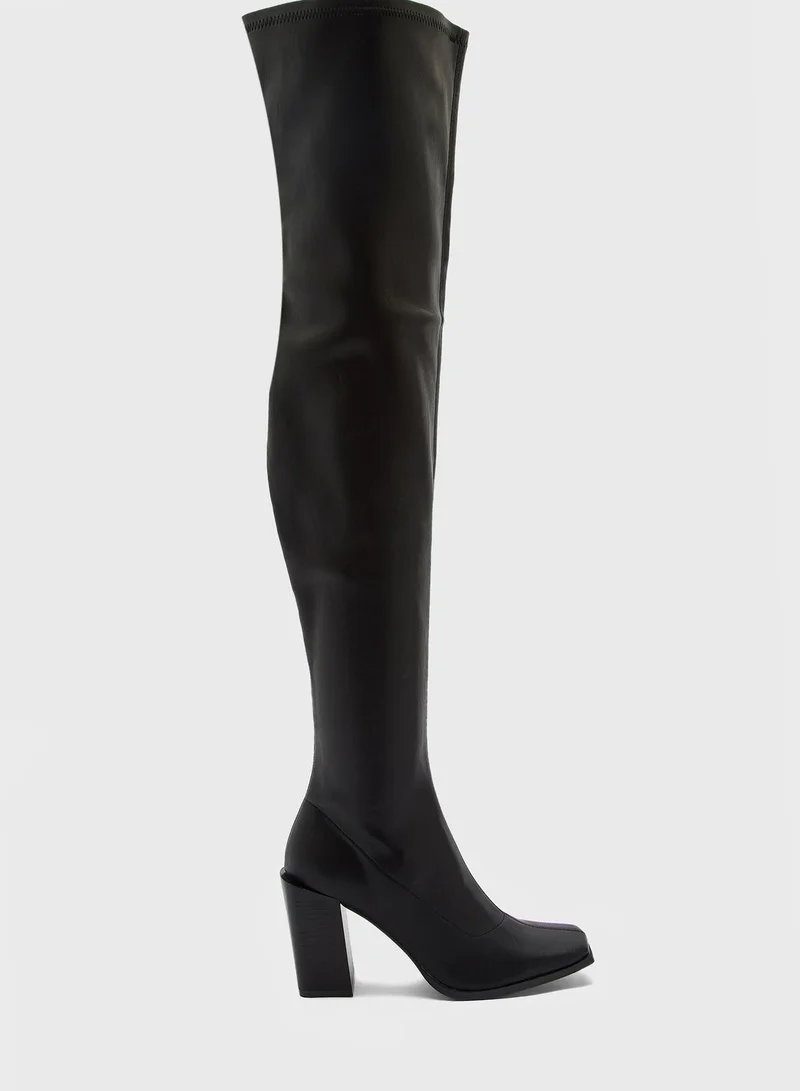 Truffle Pointed Over The Knee Block Heel Boot