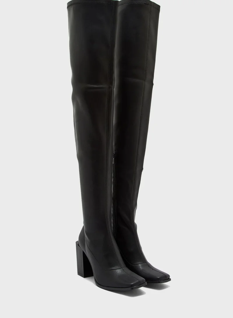 Truffle Pointed Over The Knee Block Heel Boot