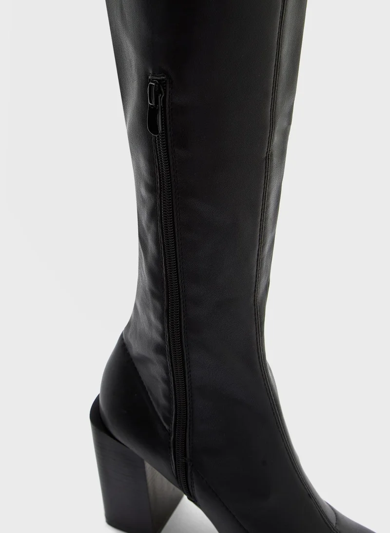 Truffle Pointed Over The Knee Block Heel Boot