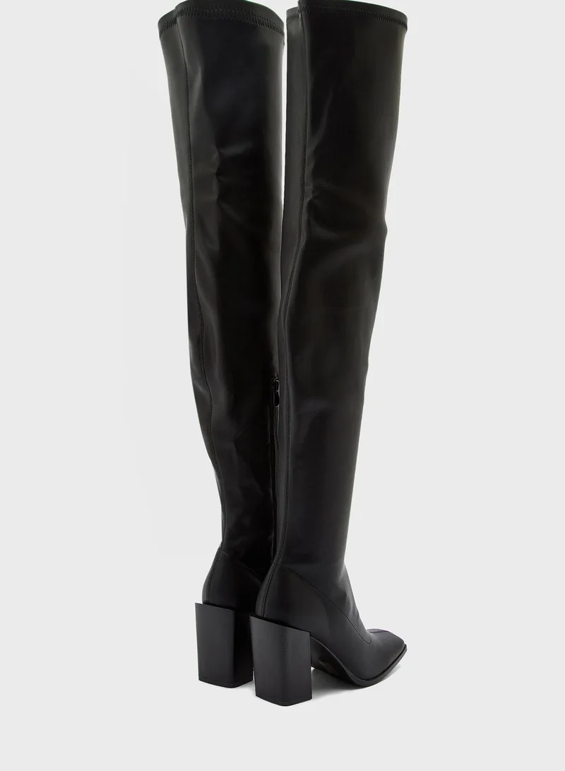 Truffle Pointed Over The Knee Block Heel Boot