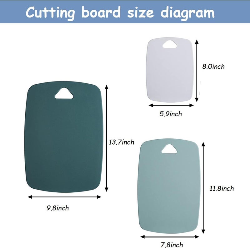 HEXONIQ® Cutting Boards for Kitchen, Plastic Chopping Board Set of 3, Thick Chopping Boards for Meat, Veggies, Fruits, with Easy Grip Handle & Hanging Hole, Dishwasher Safe (Green) - Image 2
