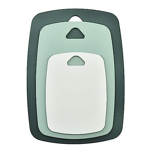 HEXONIQ® Cutting Boards for Kitchen, Plastic Chopping Board Set of 3, Thick Chopping Boards for Meat, Veggies, Fruits, with Easy Grip Handle & Hanging Hole, Dishwasher Safe (Green) - Image 1