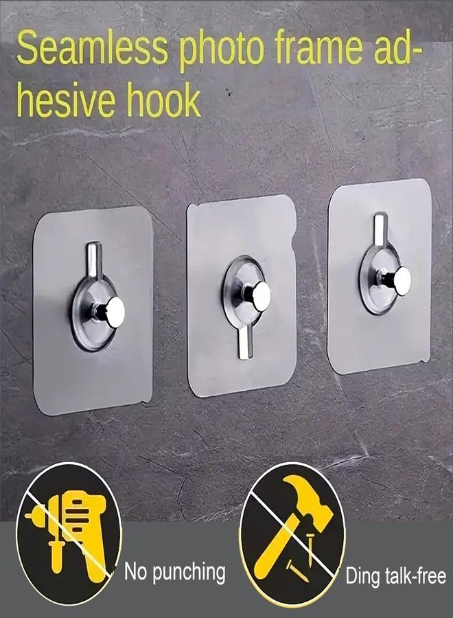 TEZURTH Wall Hooks Without Drilling Waterproof Hooks for Bathroom Shower Kitchen Keys Door Outdoor Home Improvement Utility Hook (Pack of 5, Photo Frame Hook) Clear, Stainless Steel - BZ4110 - Image 2