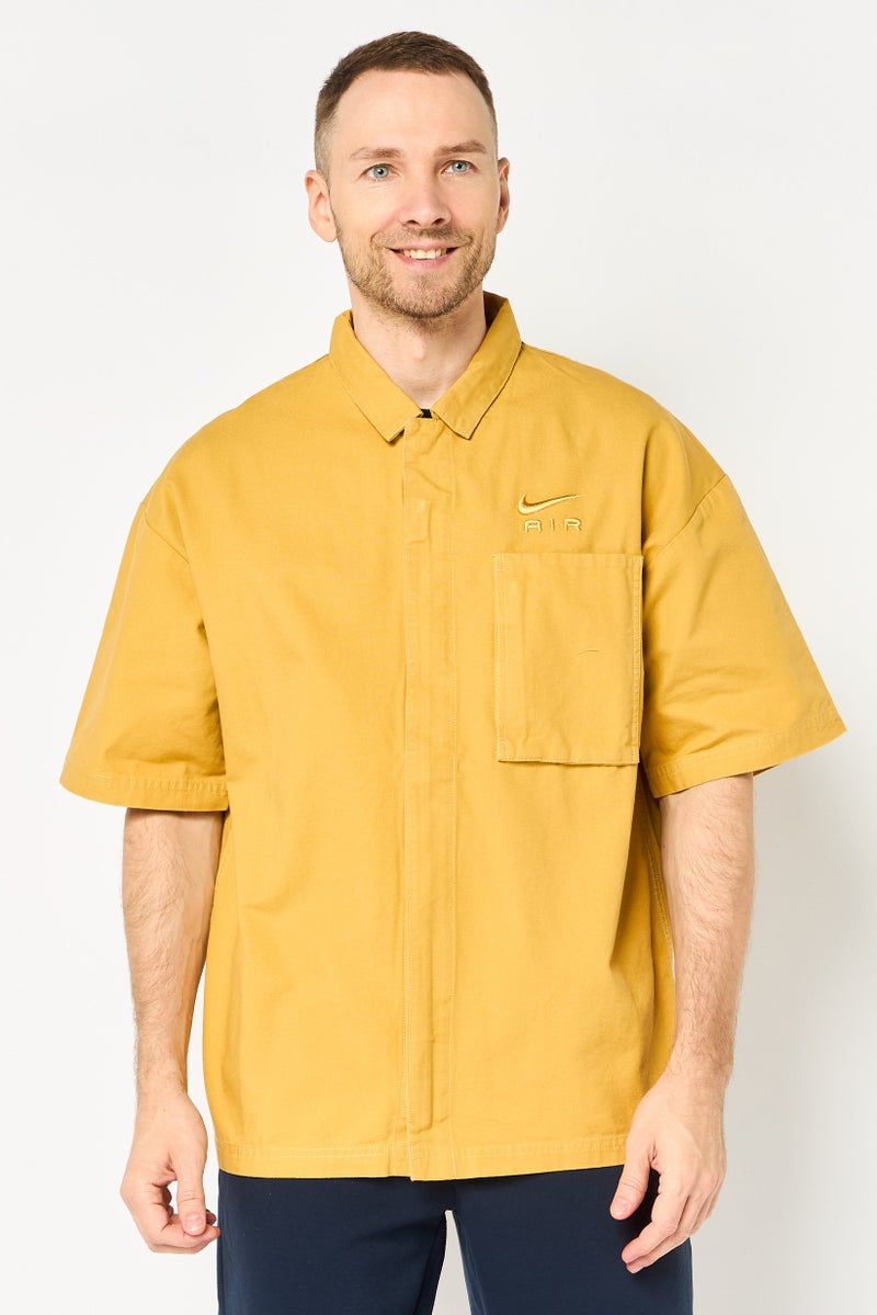 Nike Men Loose Fit Short Sleeve Outdoor Shirt, Mustard - Image 1