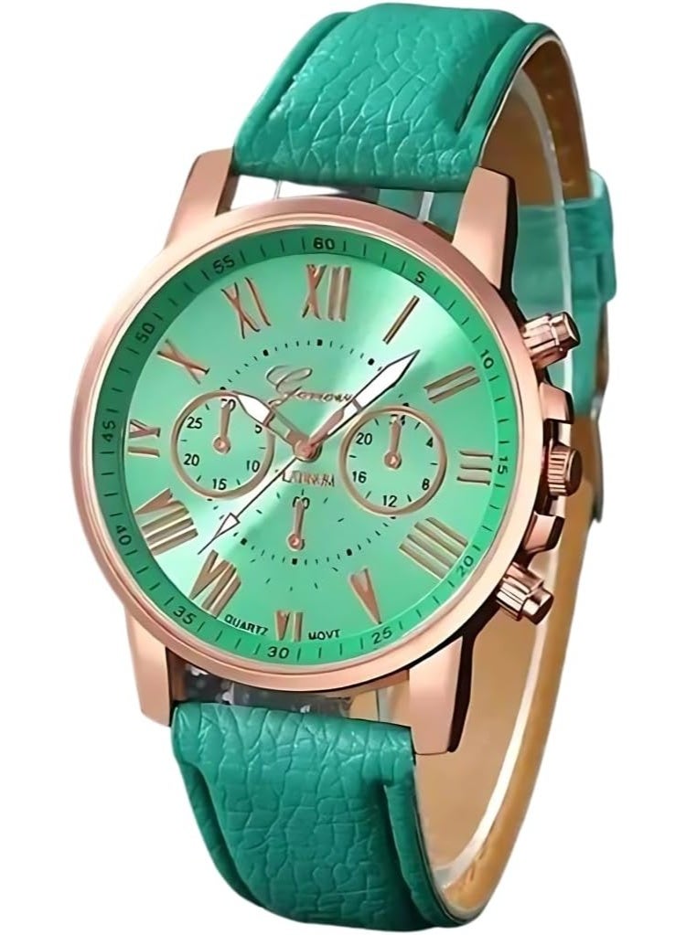Women’s Wrist Watch – Turquoise Green Strap with Rose Gold Case – Elegant Design