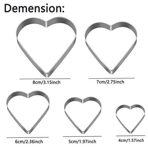 Tmflexe Love Heart Cookie Cutter Set Pack of 5 Valentines Day Heart Biscuit Cutter for Sandwiches, Pastries, Fruit and Cakes Birthday, Wedding Baking Tools - Image 2