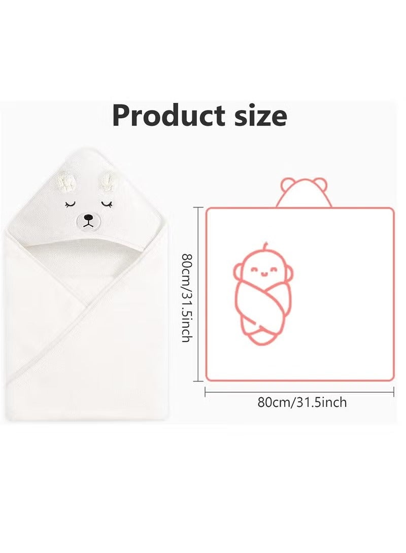 منشفة حمام للأطفال، رداء حمام بغطاء رأس، بطانية قابلة للغسل في الغسالة، بطانية رداء حمام فائقة النعومة بغطاء رأس وعالية الامتصاص، منشفة حمام من الصوف المرجاني على شكل رداء للأطفال الأولاد والبنات، بطانية حمام كبيرة 80 × 80 سم بغطاء رأس، تصميم حيوان كرتوني، ناعمة وصديقة للبشرة، لا تتساقط بسهولة، سريعة الجفاف، بيضاء - Image 2