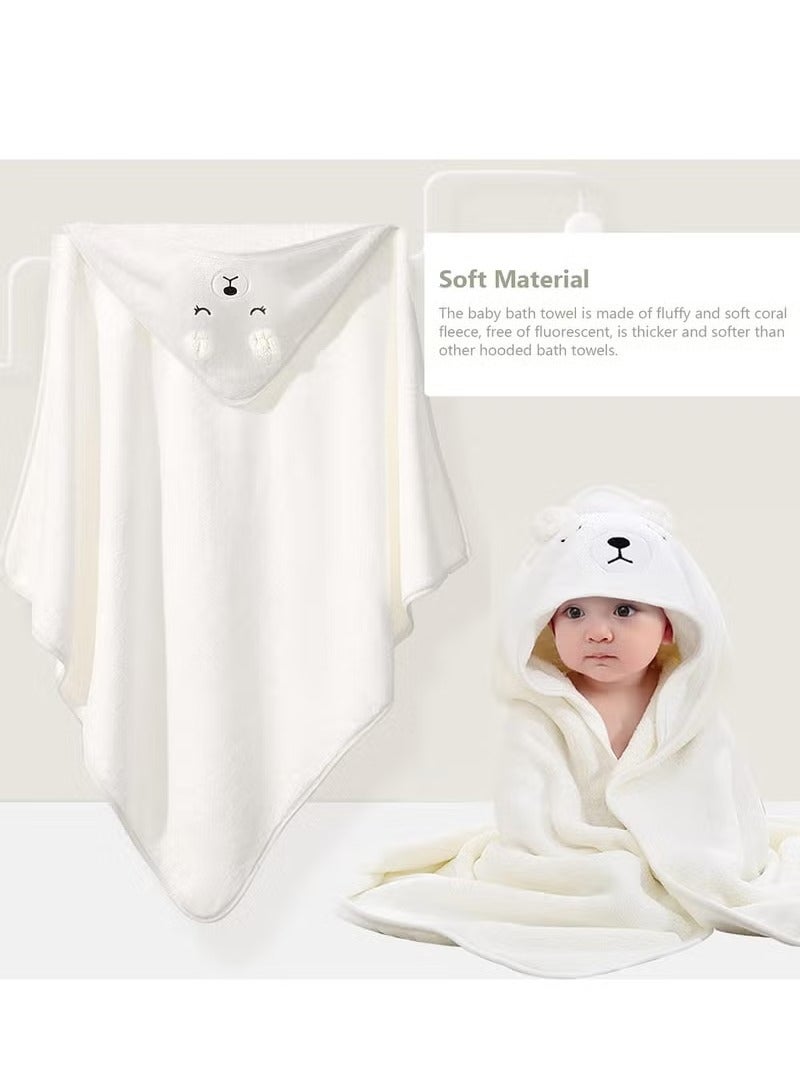 منشفة حمام للأطفال، رداء حمام بغطاء رأس، بطانية قابلة للغسل في الغسالة، بطانية رداء حمام فائقة النعومة بغطاء رأس وعالية الامتصاص، منشفة حمام من الصوف المرجاني على شكل رداء للأطفال الأولاد والبنات، بطانية حمام كبيرة 80 × 80 سم بغطاء رأس، تصميم حيوان كرتوني، ناعمة وصديقة للبشرة، لا تتساقط بسهولة، سريعة الجفاف، بيضاء - Image 4