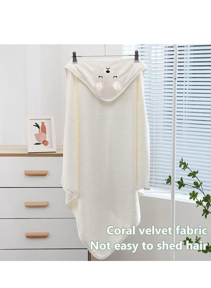 منشفة حمام للأطفال، رداء حمام بغطاء رأس، بطانية قابلة للغسل في الغسالة، بطانية رداء حمام فائقة النعومة بغطاء رأس وعالية الامتصاص، منشفة حمام من الصوف المرجاني على شكل رداء للأطفال الأولاد والبنات، بطانية حمام كبيرة 80 × 80 سم بغطاء رأس، تصميم حيوان كرتوني، ناعمة وصديقة للبشرة، لا تتساقط بسهولة، سريعة الجفاف، بيضاء - Image 5