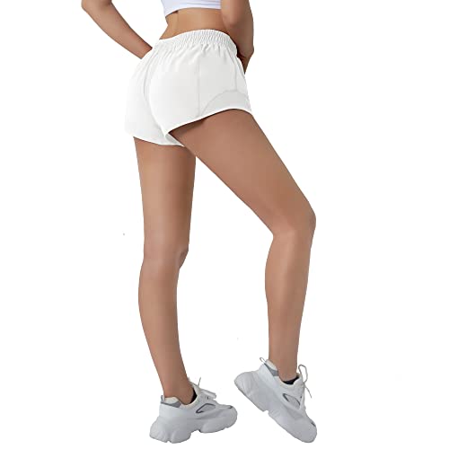 Aurefin Running Shorts for Women,Quick Dry Athletic Sports Shorts Lightweight Active Workout Gym Shorts with Zip Pocket White/M - Image 5