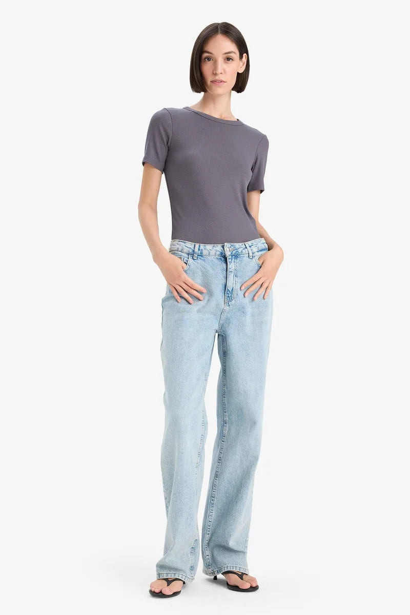 DeFacto Slim Fit Basic Ribbed Camisole Short Sleeve T-Shirt