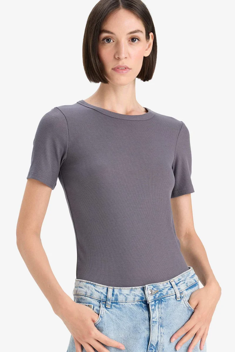 DeFacto Slim Fit Basic Ribbed Camisole Short Sleeve T-Shirt