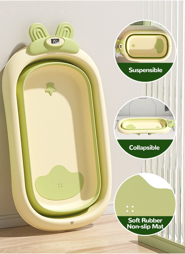 Perfii Baby Bathtub with Temperature Sensing Non-Slip Collapsible Toddler Bath Tub with Support Pad Kids Shower Basin  - Image 5