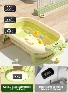 Perfii Baby Bathtub with Temperature Sensing Non-Slip Collapsible Toddler Bath Tub with Support Pad Kids Shower Basin  - Image 2