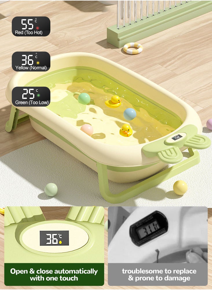 Perfii Baby Bathtub with Temperature Sensing Non-Slip Collapsible Toddler Bath Tub with Support Pad Kids Shower Basin  - Image 2
