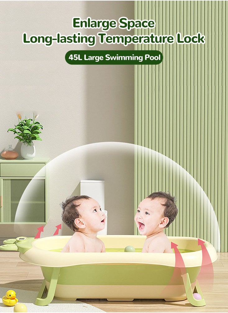 Perfii Baby Bathtub with Temperature Sensing Non-Slip Collapsible Toddler Bath Tub with Support Pad Kids Shower Basin  - Image 4