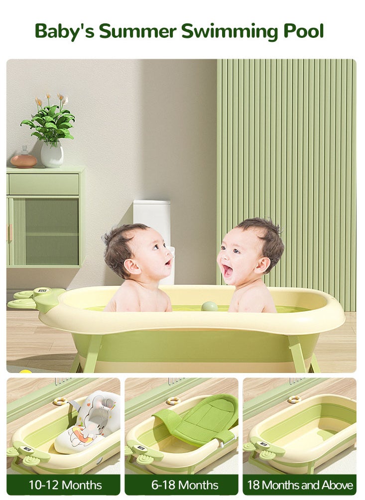 Perfii Baby Bathtub with Temperature Sensing Non-Slip Collapsible Toddler Bath Tub with Support Pad Kids Shower Basin  - Image 3
