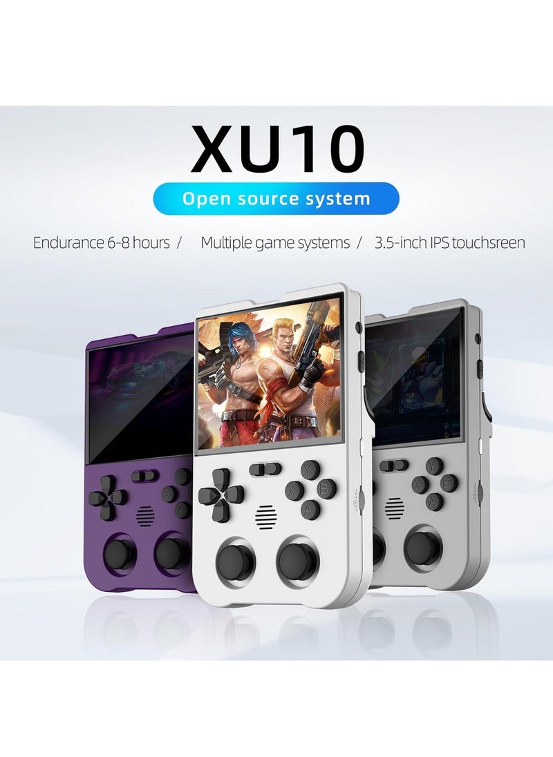 XU10 Retro Handheld Game Consoles, 3.5 inch IPS Screen, XU10 with a 64G Card Pre-Loaded 8000 Games, Support 20+ Kinds of Games Formats, with 3000 mAh Battery Life 6-8 Hours (White)