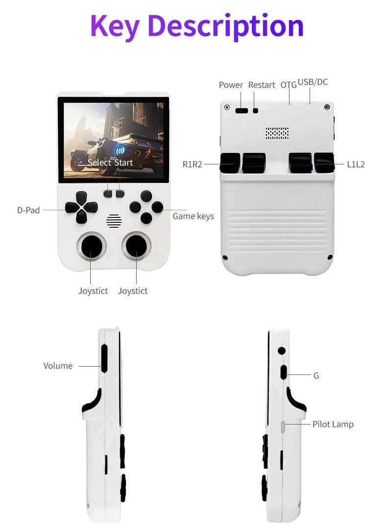 XU10 Retro Handheld Game Consoles, 3.5 inch IPS Screen, XU10 with a 64G Card Pre-Loaded 8000 Games, Support 20+ Kinds of Games Formats, with 3000 mAh Battery Life 6-8 Hours (White)
