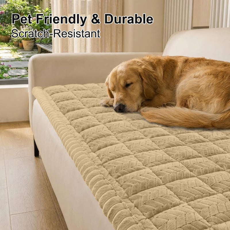 Smiry Non Slip Couch Covers for Dogs, Fuzzy Pet Couch Covers for 3 Cushion Sofa Pet Friendly, Soft Sofa Slipcovers Cushion Furniture Protector Washable (Khaki, 27.6" x 82.7") - Image 2