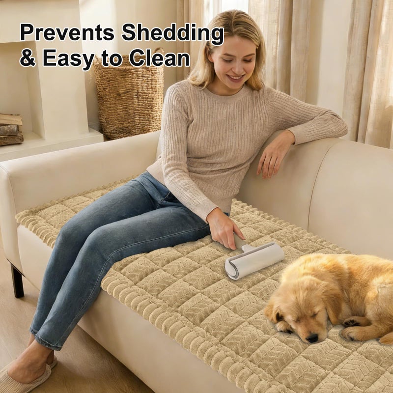 Smiry Non Slip Couch Covers for Dogs, Fuzzy Pet Couch Covers for 3 Cushion Sofa Pet Friendly, Soft Sofa Slipcovers Cushion Furniture Protector Washable (Khaki, 27.6" x 82.7") - Image 3