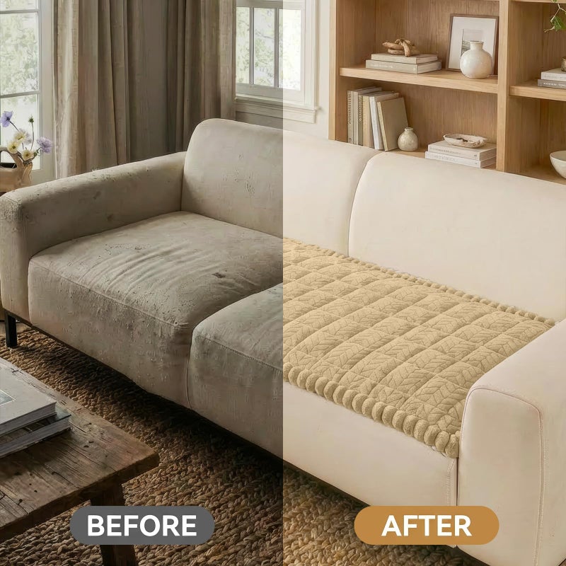 Smiry Non Slip Couch Covers for Dogs, Fuzzy Pet Couch Covers for 3 Cushion Sofa Pet Friendly, Soft Sofa Slipcovers Cushion Furniture Protector Washable (Khaki, 27.6" x 82.7") - Image 5