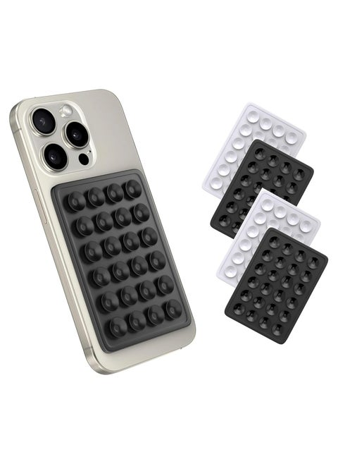 4-Pack Silicone Phone Mount - Adhesive Suction Case for Hands-Free Use, Black & White, Rectangle
