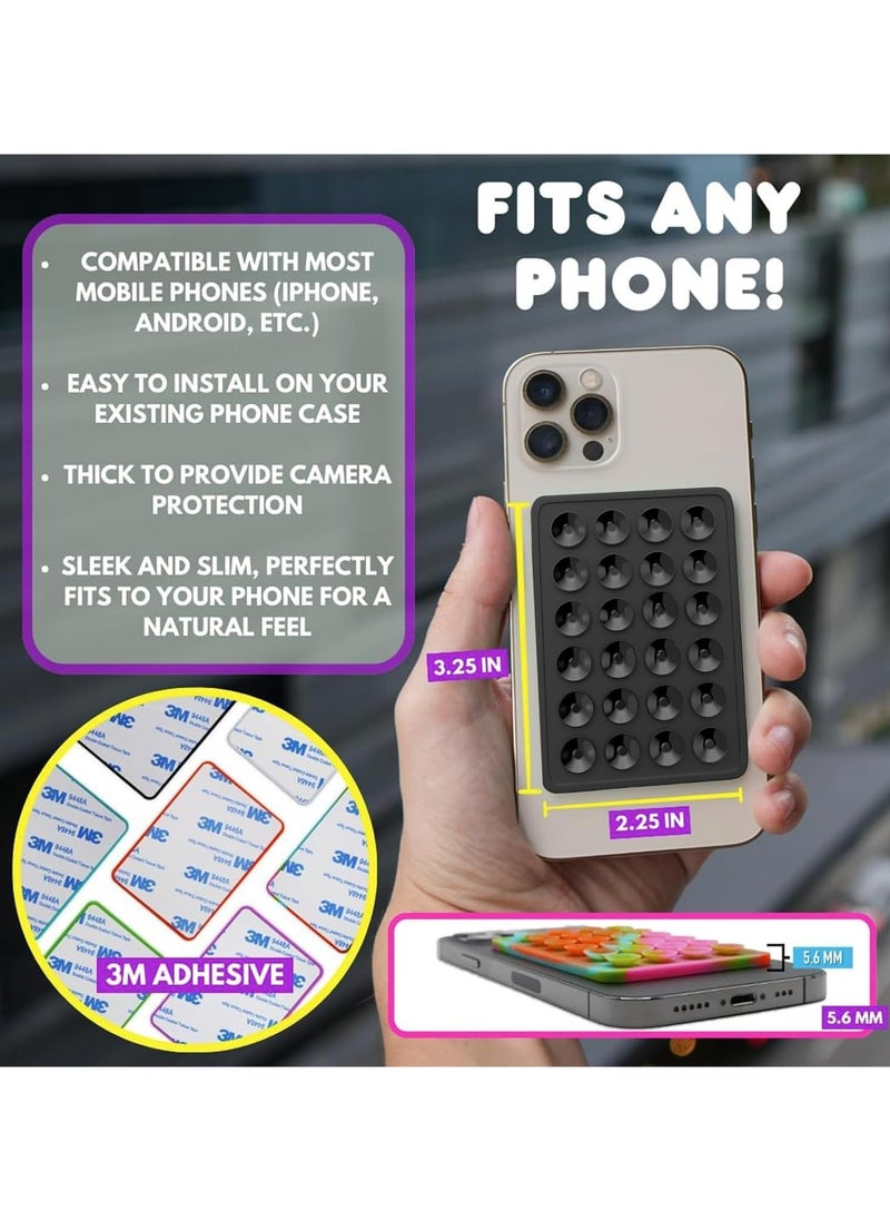 4-Pack Silicone Phone Mount - Adhesive Suction Case for Hands-Free Use, Black & White, Rectangle