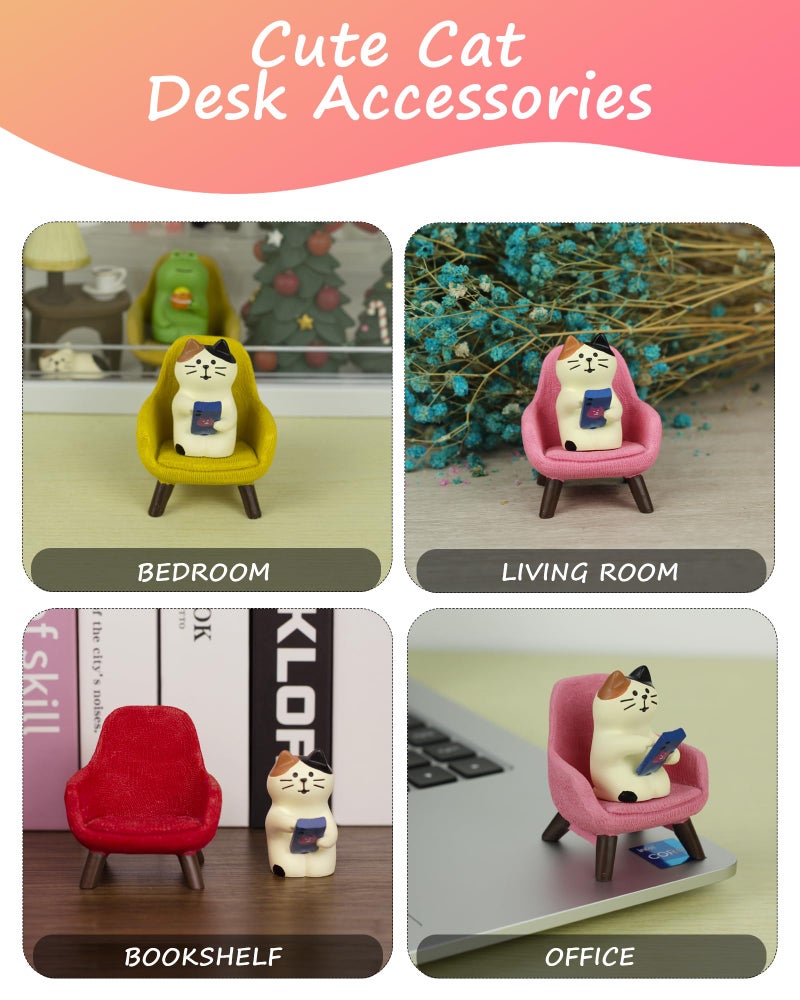 Refintural Cute Cat Playing Phone on Sofa Resin Figurine Desk Decor & Cat Lover Gift (Red Sofa) - Image 2