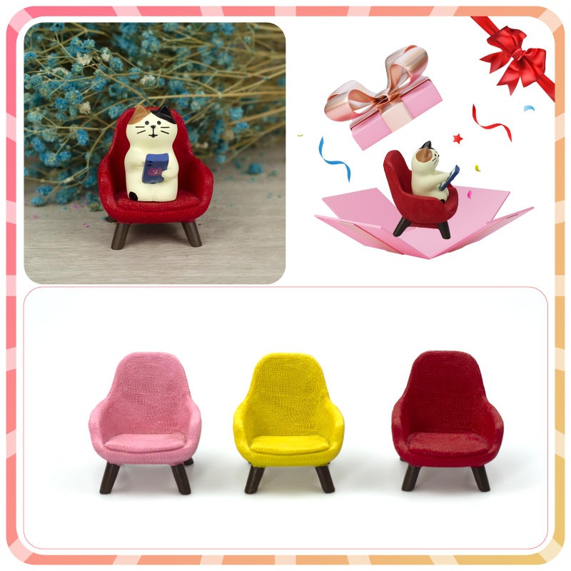 Refintural Cute Cat Playing Phone on Sofa Resin Figurine Desk Decor & Cat Lover Gift (Red Sofa) - Image 5