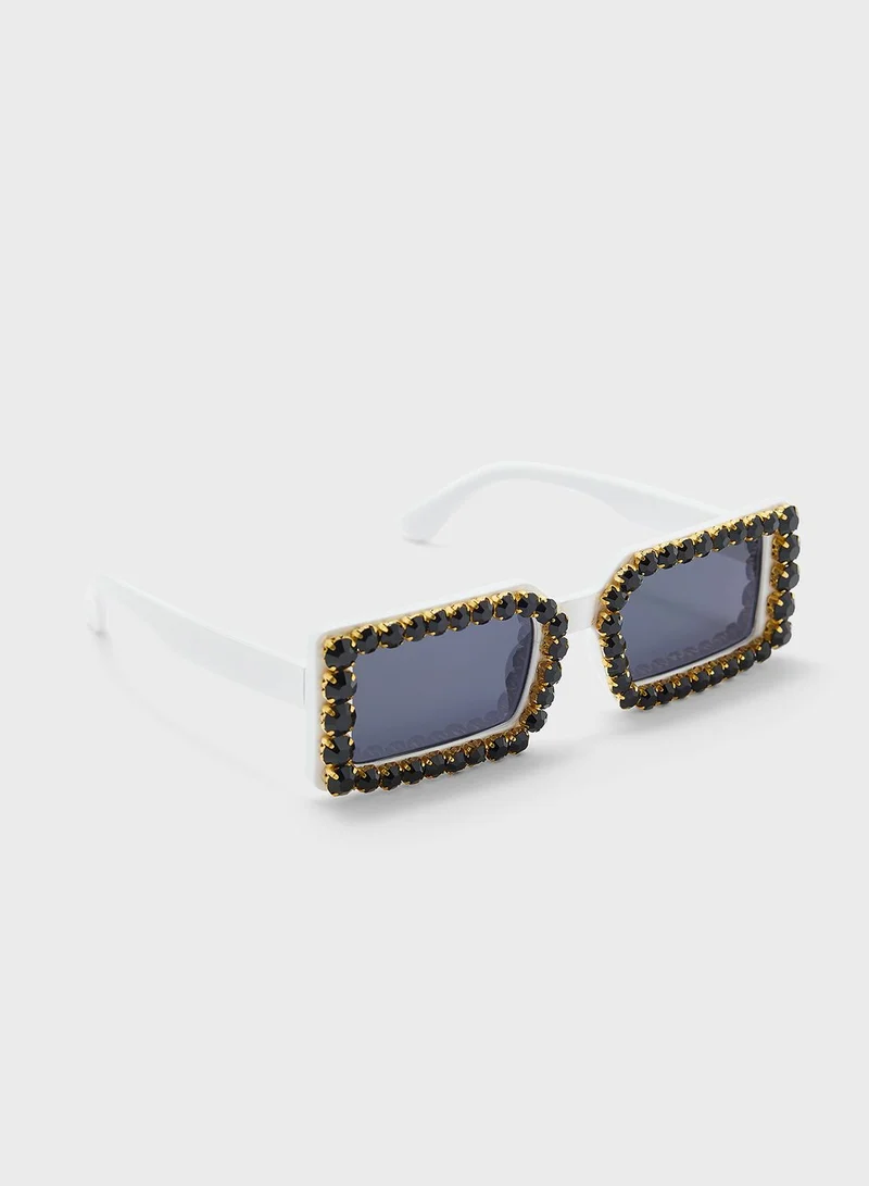 ELLA Rhinestone Detail Rectangular Sunglasses
