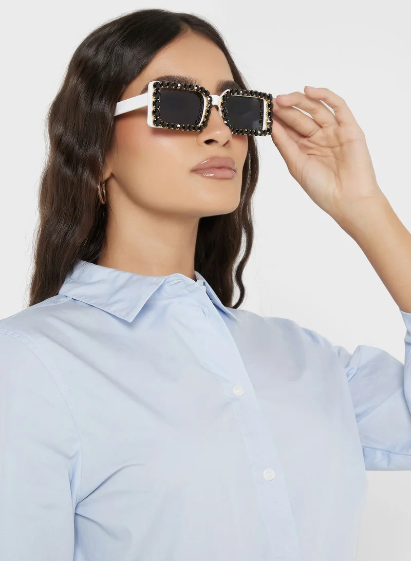 ELLA Rhinestone Detail Rectangular Sunglasses