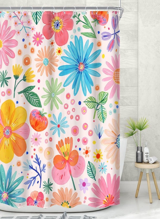 MESHELLY Cute Floral Flower Shower Curtain 60Wx72H Kids Funny Summer Colorful Cartoon Crayon Wildflower Botanical Girly Bathroom Curtain Plant Fun Bath Curtain Bathroom Accessories Decor with 12 Hook - Image 3