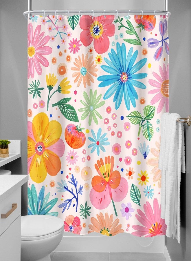 MESHELLY Cute Floral Flower Shower Curtain 60Wx72H Kids Funny Summer Colorful Cartoon Crayon Wildflower Botanical Girly Bathroom Curtain Plant Fun Bath Curtain Bathroom Accessories Decor with 12 Hook - Image 4