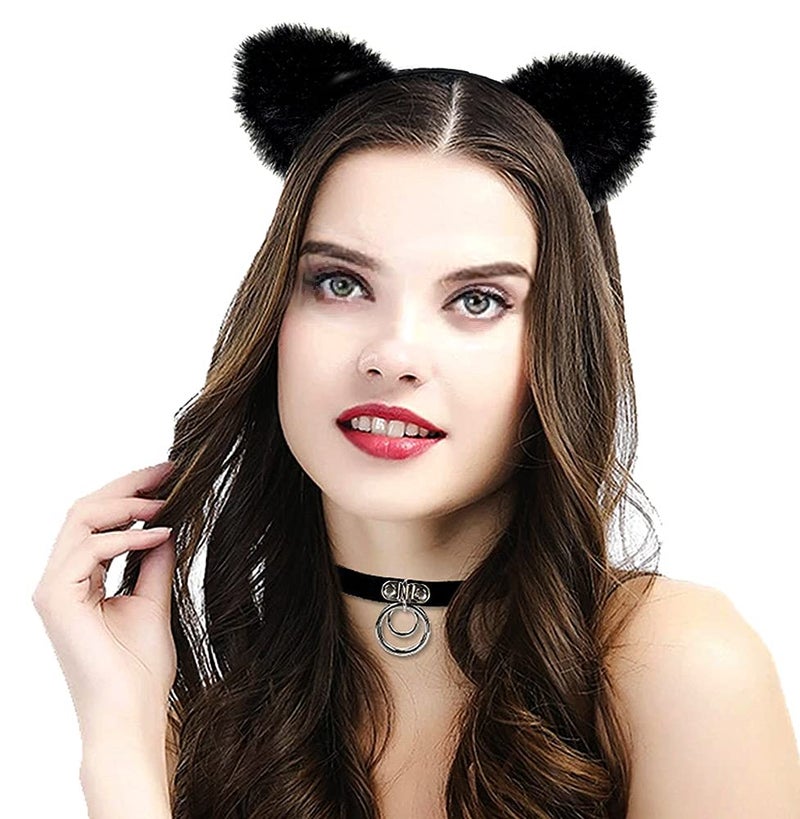 OLYPHAN Cat Costume Accessories Cat Ears and Tail Set Black Animal Halloween Accessory Kit for Women Cat Cosplay Pack with Choker Necklace - Image 2