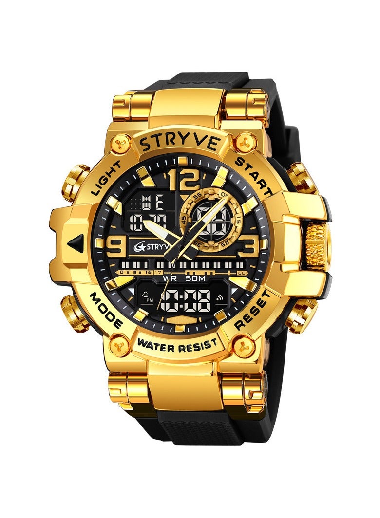 STRYVE New Sport Gold Case Luminous Digital Multifunctional Student Watch - Image 1