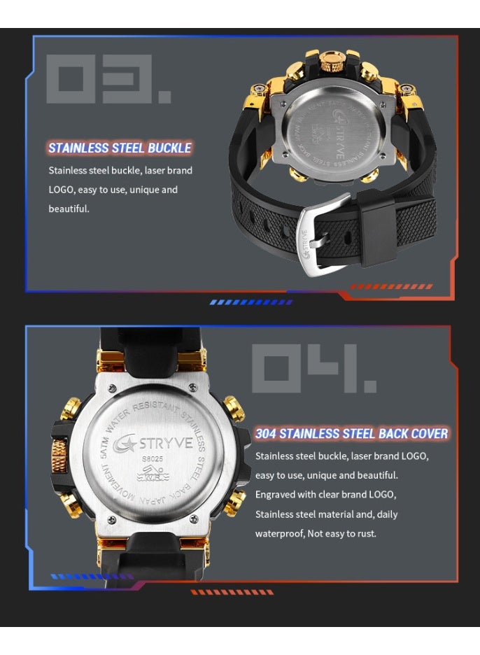 STRYVE New Sport Gold Case Luminous Digital Multifunctional Student Watch - Image 5