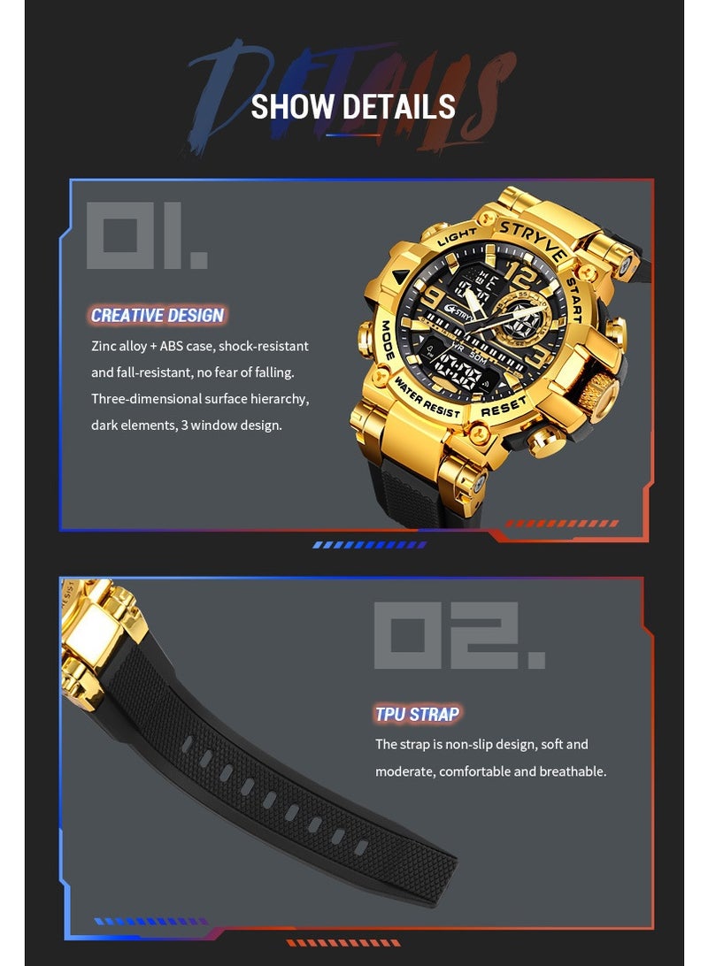 STRYVE New Sport Gold Case Luminous Digital Multifunctional Student Watch - Image 4